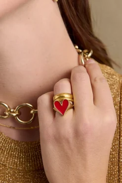 Bijoux|Balzac Bague Faustine Dore Coeur Rouge