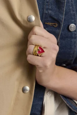 Bijoux|Balzac Bague Faustine Dore Coeur Rouge