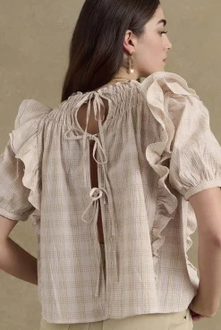 Chemises Et Blouses|Balzac Blouse Amia Carreaux Beige Et Blanc