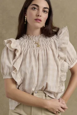 Chemises Et Blouses|Balzac Blouse Amia Carreaux Beige Et Blanc