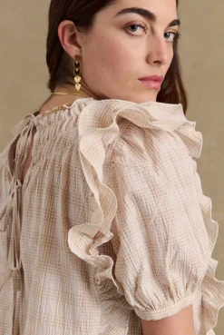 Chemises Et Blouses|Balzac Blouse Amia Carreaux Beige Et Blanc
