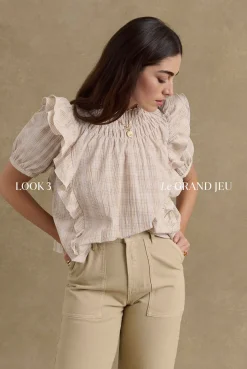 Chemises Et Blouses|Balzac Blouse Amia Carreaux Beige Et Blanc