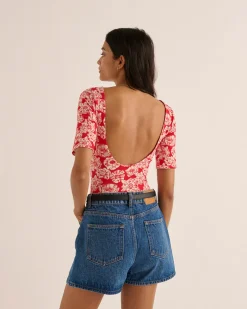 Tee-Shirts Et Bodies|Balzac Body Heureuse Imprime Flower Party Rouge Et Ecru