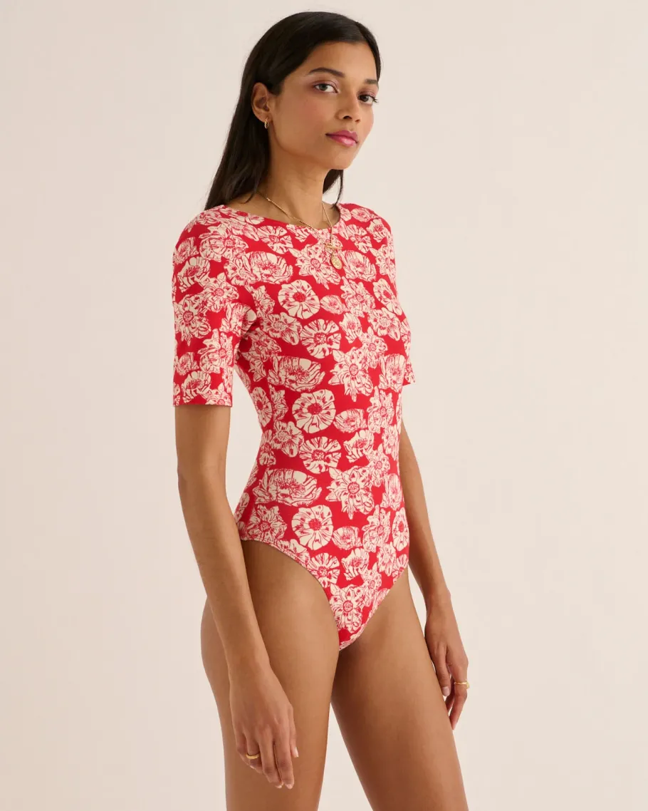 Tee-Shirts Et Bodies|Balzac Body Heureuse Imprime Flower Party Rouge Et Ecru
