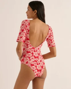 Tee-Shirts Et Bodies|Balzac Body Heureuse Imprime Flower Party Rouge Et Ecru
