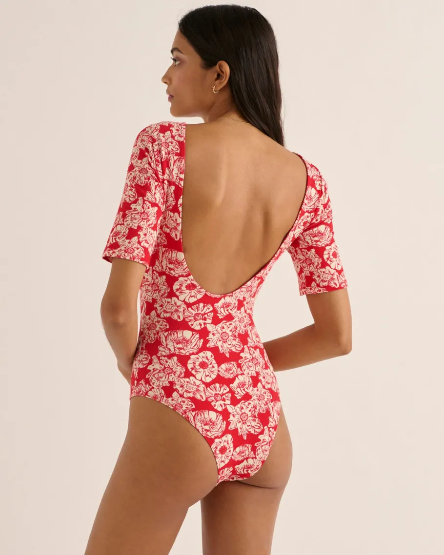 Tee-Shirts Et Bodies|Balzac Body Heureuse Imprime Flower Party Rouge Et Ecru