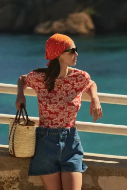 Tee-Shirts Et Bodies|Balzac Body Heureuse Imprime Flower Party Rouge Et Ecru