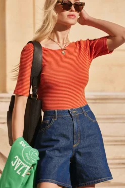 Tee-Shirts Et Bodies|Balzac Body Heureuse Rayures Rouge Et Orange