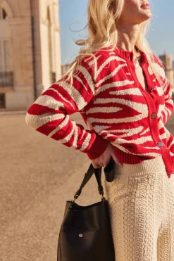 Pulls Et Cardigans|Balzac Cardigan Giboule Rouge Et Ecru