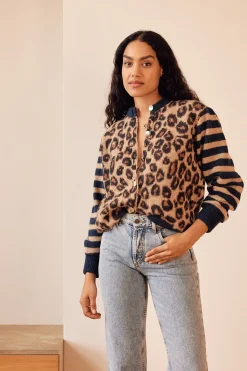 Pulls Et Cardigans|Balzac Cardigan Idole Rayures Bleu Et Leopard
