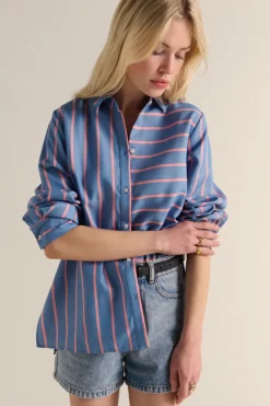 Chemises Et Blouses|Balzac Chemise Liseron Rayures Bleu Et Rose