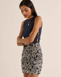 Jupes Et Shorts|Balzac Jupe Flore Imprime Flower Party Rayures Marine Et Ecru