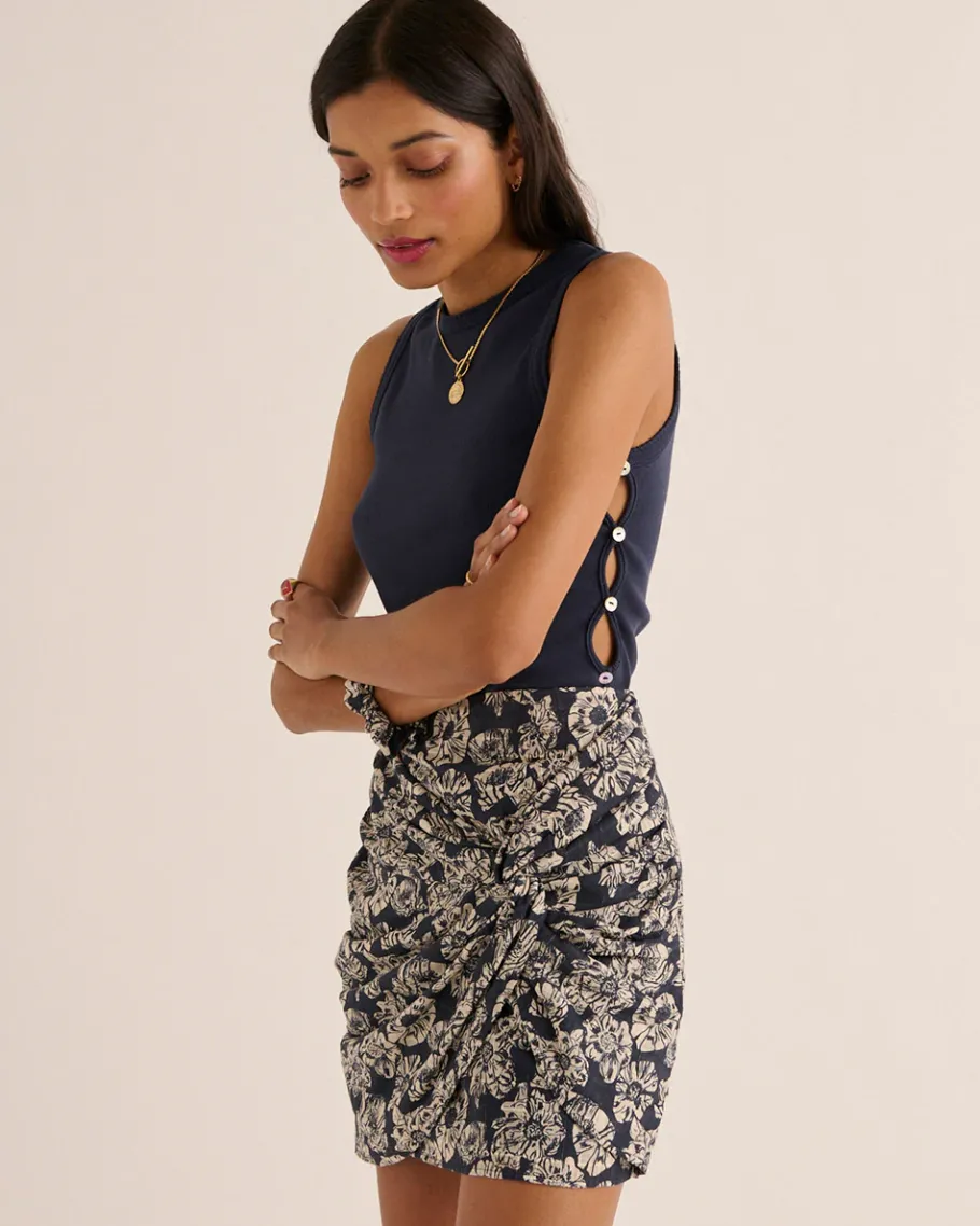 Jupes Et Shorts|Balzac Jupe Flore Imprime Flower Party Rayures Marine Et Ecru