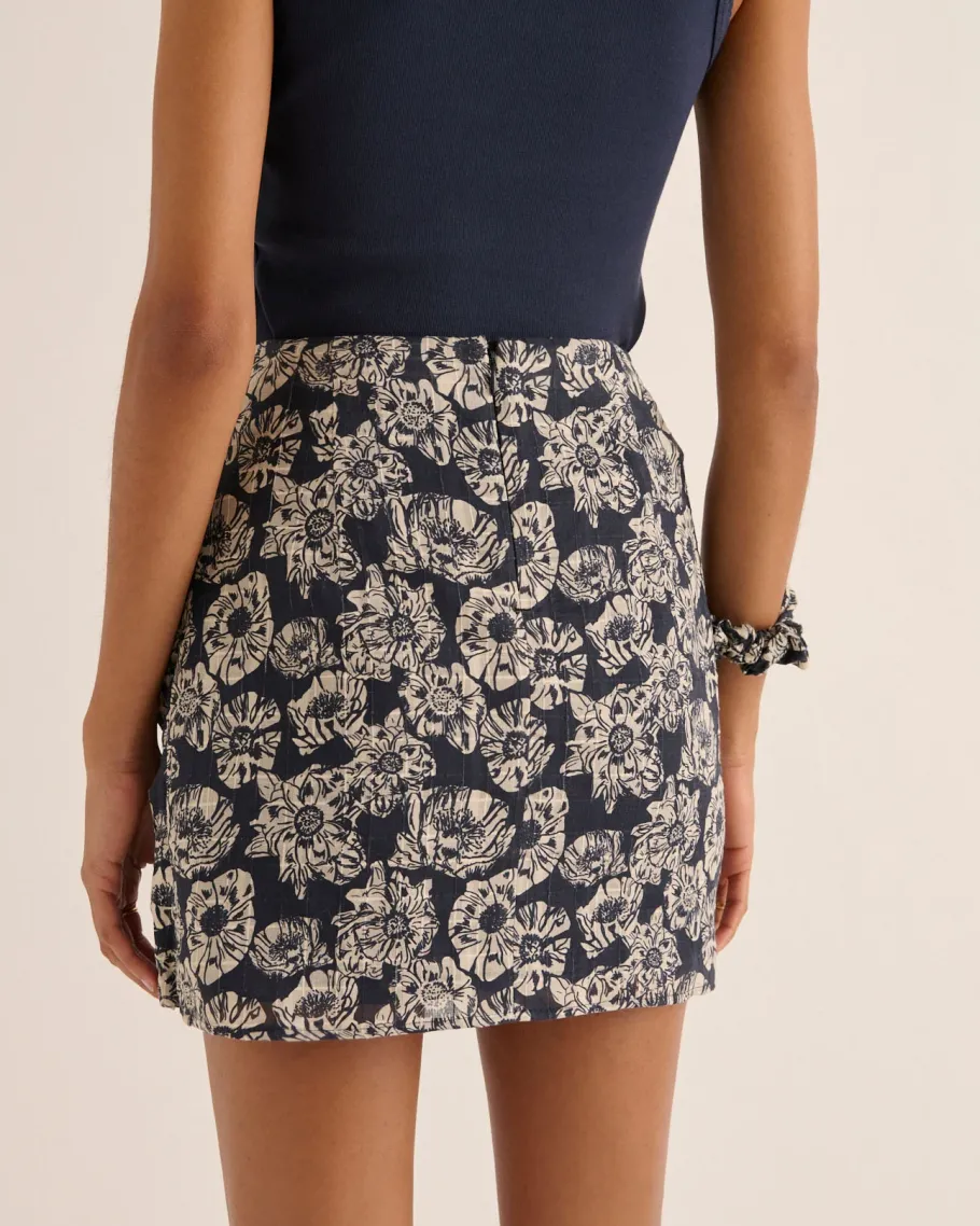 Jupes Et Shorts|Balzac Jupe Flore Imprime Flower Party Rayures Marine Et Ecru