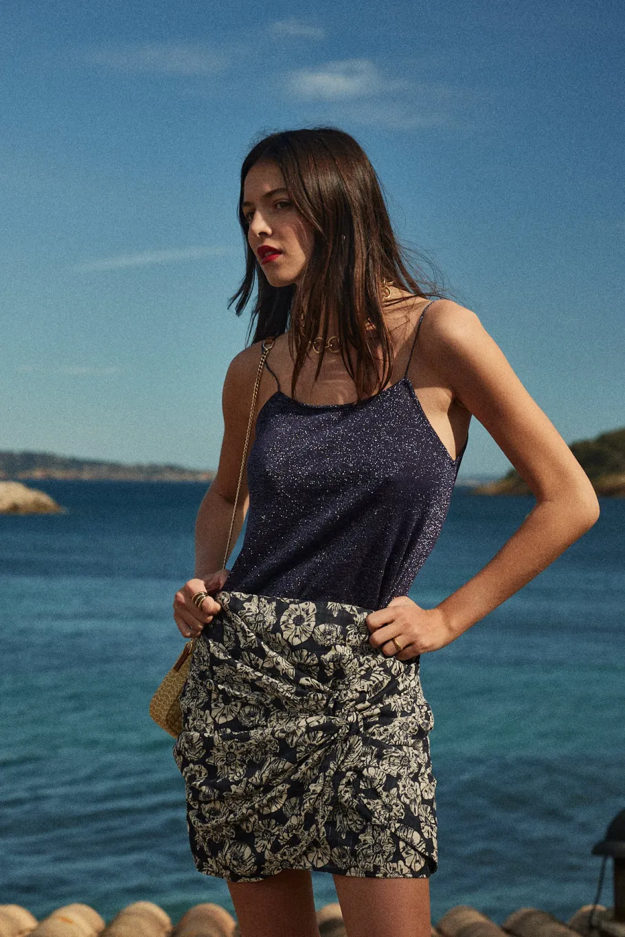 Jupes Et Shorts|Balzac Jupe Flore Imprime Flower Party Rayures Marine Et Ecru