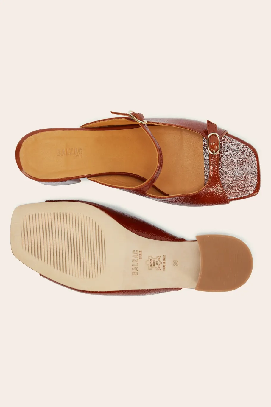 Babies, Sandales Et Escarpins|Balzac Mules Joane Vernis Froisse Cognac
