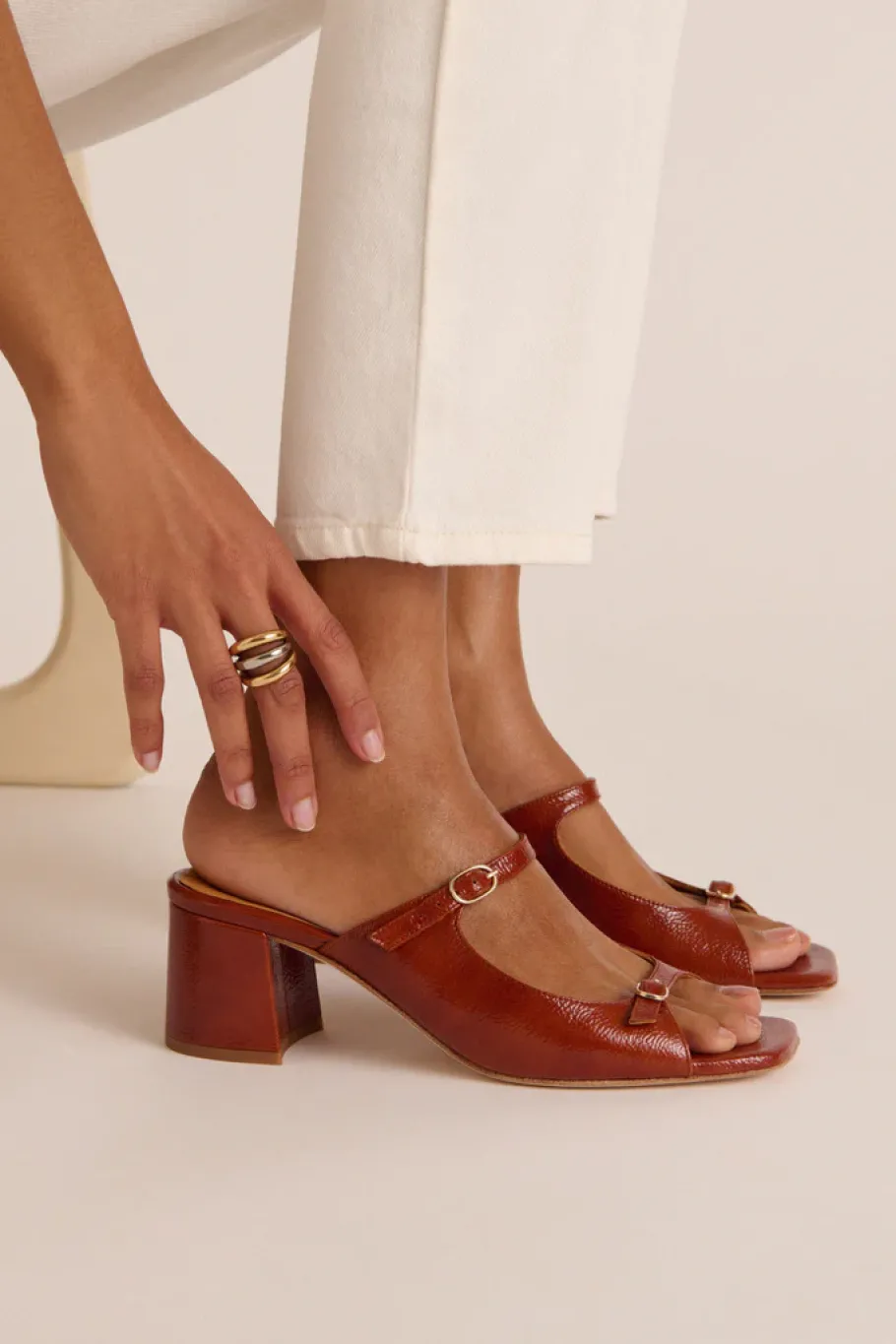 Babies, Sandales Et Escarpins|Balzac Mules Joane Vernis Froisse Cognac