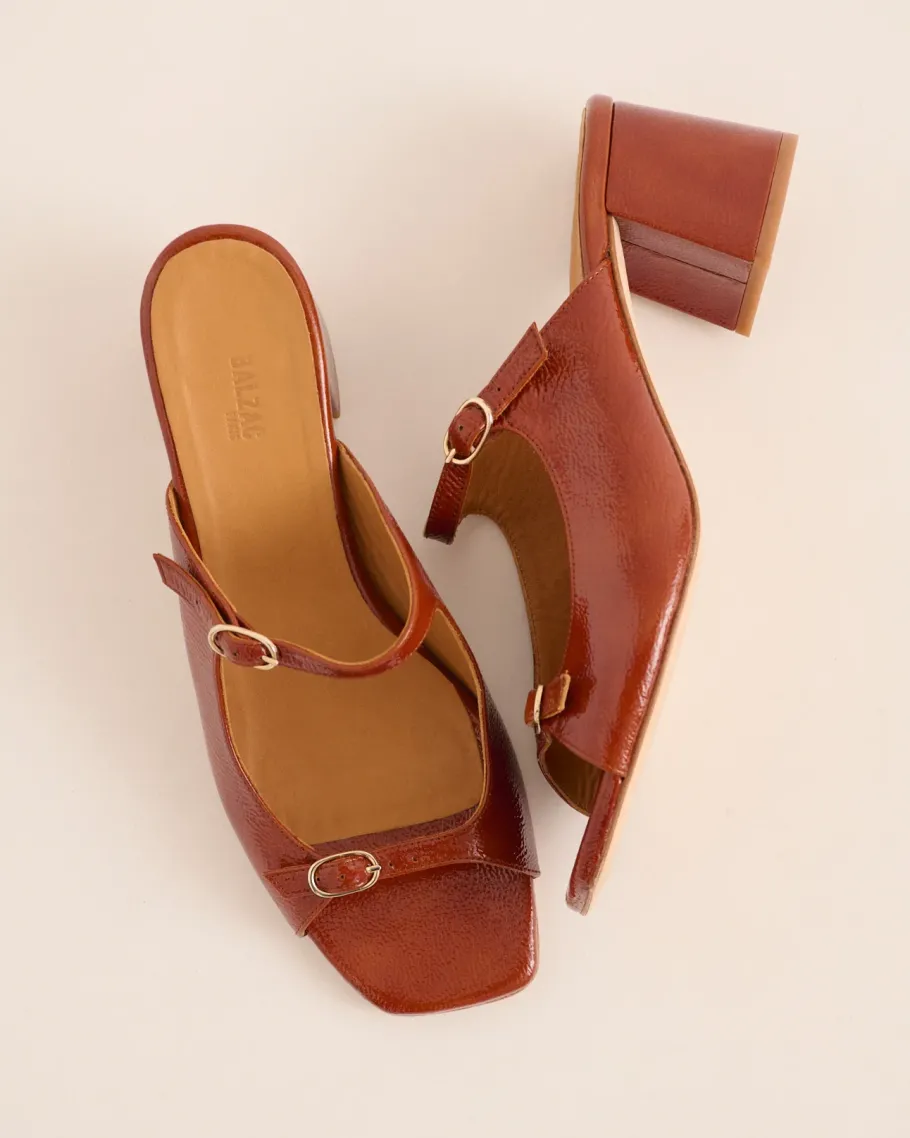 Babies, Sandales Et Escarpins|Balzac Mules Joane Vernis Froisse Cognac