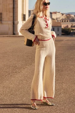 Pantalons|Balzac Pantalon Paysage Ecru Et Lisere Rouge