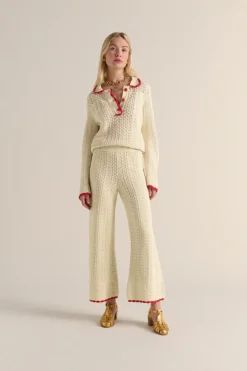 Pantalons|Balzac Pantalon Paysage Ecru Et Lisere Rouge