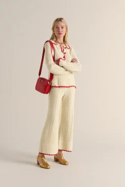 Pantalons|Balzac Pantalon Paysage Ecru Et Lisere Rouge