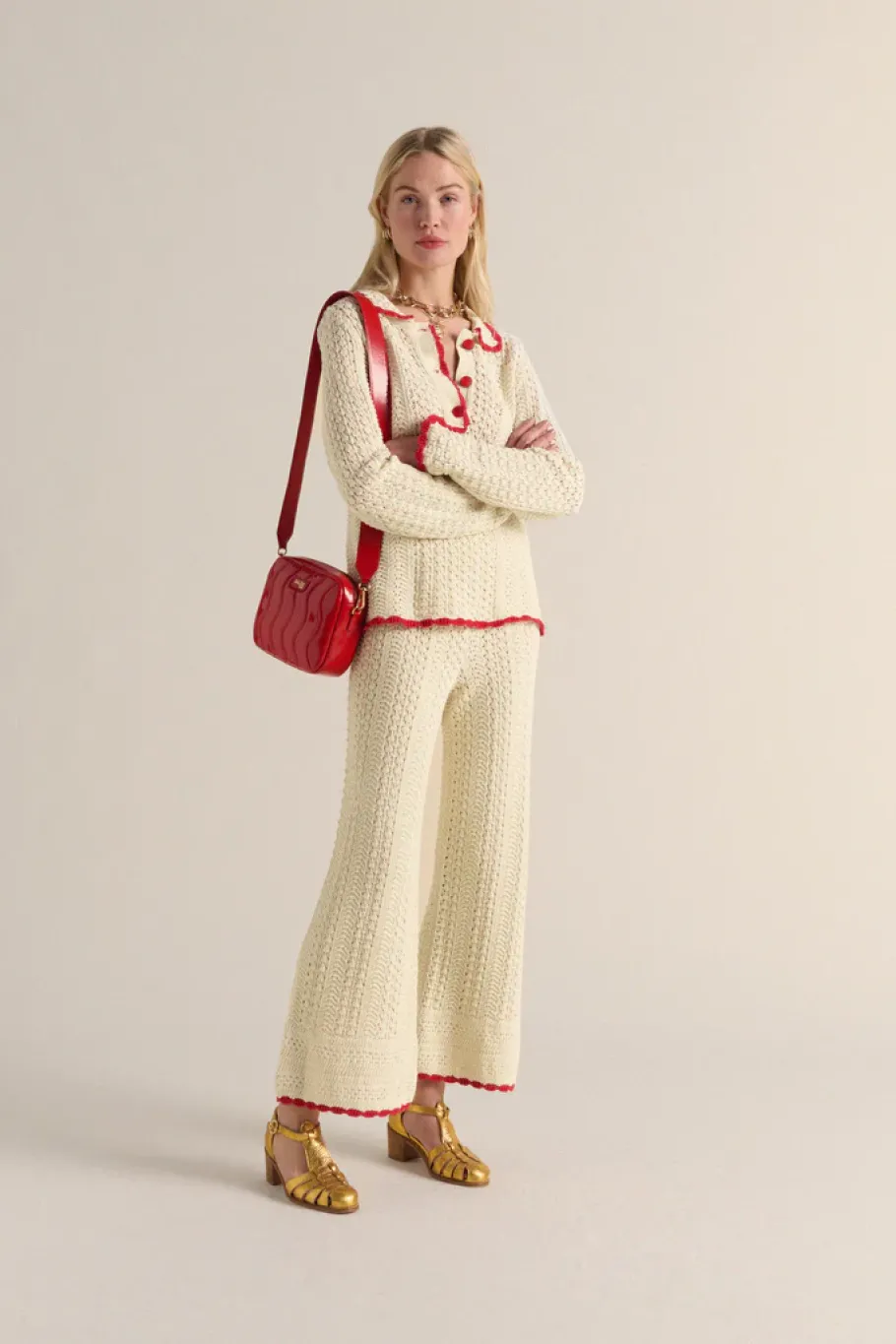 Pantalons|Balzac Pantalon Paysage Ecru Et Lisere Rouge