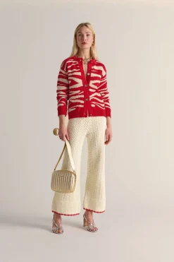 Pantalons|Balzac Pantalon Paysage Ecru Et Lisere Rouge