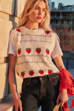 Pulls Et Cardigans|Balzac Pull Priska Ecru Et Fraises Rouges