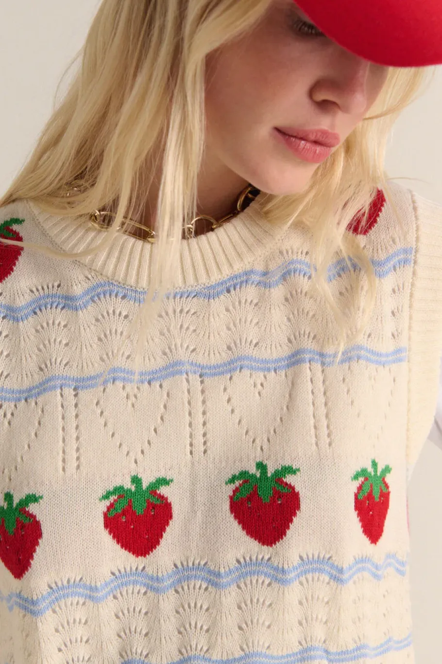 Pulls Et Cardigans|Balzac Pull Priska Ecru Et Fraises Rouges