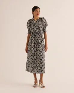 Robes|Balzac Robe Celesta Imprime Flower Party Rayures Marine Et Ecru
