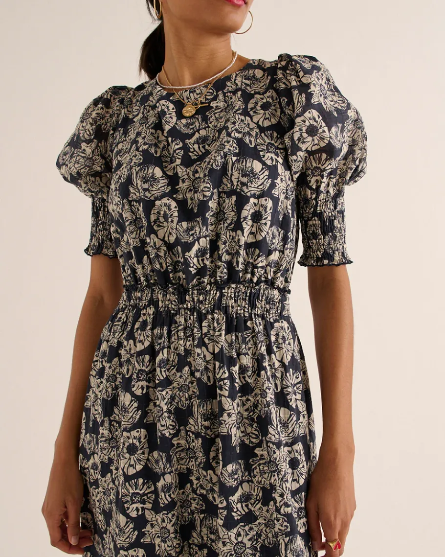Robes|Balzac Robe Celesta Imprime Flower Party Rayures Marine Et Ecru