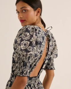 Robes|Balzac Robe Celesta Imprime Flower Party Rayures Marine Et Ecru