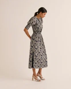 Robes|Balzac Robe Celesta Imprime Flower Party Rayures Marine Et Ecru