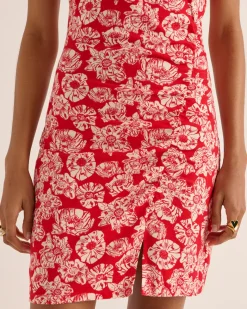 Robes|Balzac Robe Floreal Imprime Flower Party Rouge Et Ecru