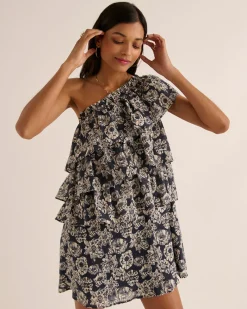 Robes|Balzac Robe Nouba Imprime Flower Party Marine Et Ecru