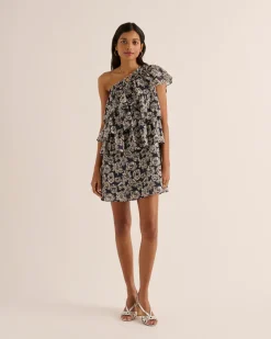 Robes|Balzac Robe Nouba Imprime Flower Party Marine Et Ecru