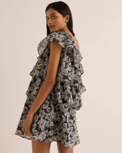 Robes|Balzac Robe Nouba Imprime Flower Party Marine Et Ecru
