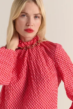 Robes|Balzac Robe Pepite Vichy Rose Et Rouge