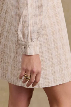 Robes|Balzac Robe Saga Carreaux Beige Et Blanc