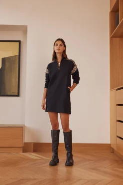 Robes|Balzac Robe Ugolin Noir Et Leopard