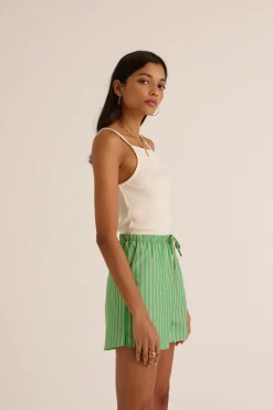 Jupes Et Shorts|Balzac Short Lino Rayures Vert Et Orange