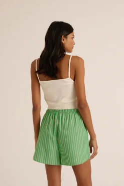 Jupes Et Shorts|Balzac Short Lino Rayures Vert Et Orange