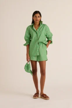 Jupes Et Shorts|Balzac Short Lino Rayures Vert Et Orange