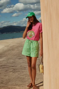 Jupes Et Shorts|Balzac Short Lino Rayures Vert Et Orange